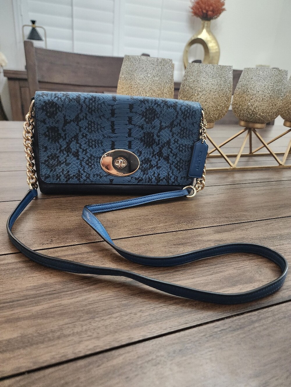 Coach Blue & Snake-Accent Leather Crossbody